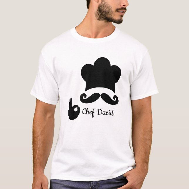 Funny Black Moustache Custom Text Chef Hat T-Shirt (Front)