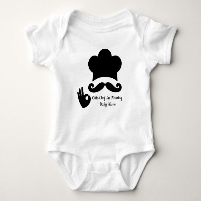 Funny Black Moustache Custom Text Name Hat Chef Baby Bodysuit (Front)