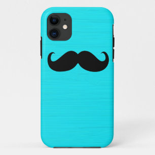 Funny Black Moustache on Aqua Background iPhone 11 Case
