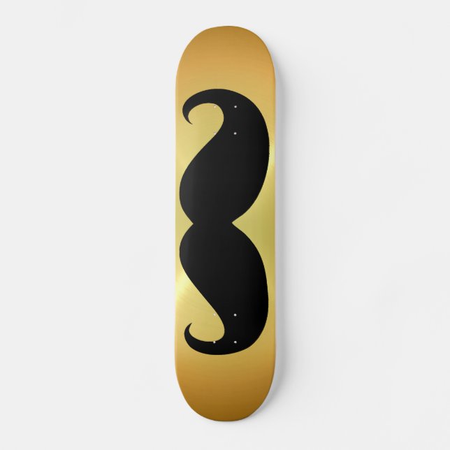 Funny black moustache on gold background skateboard (Front)