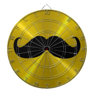 Funny Black Moustache on Metal Gold Background Dartboard