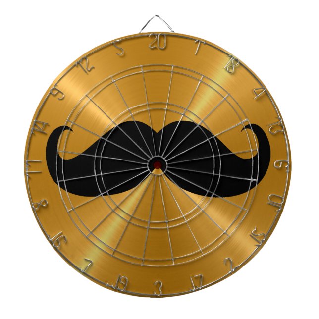 Funny Black Moustache on Metal Gold Background Dartboard (Front)