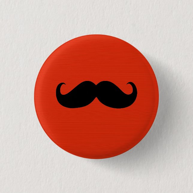 Funny Black Moustache on Orange Red Background 1 Inch Round Button (Front)