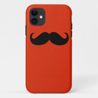 Funny Black Moustache on Orange Red Background