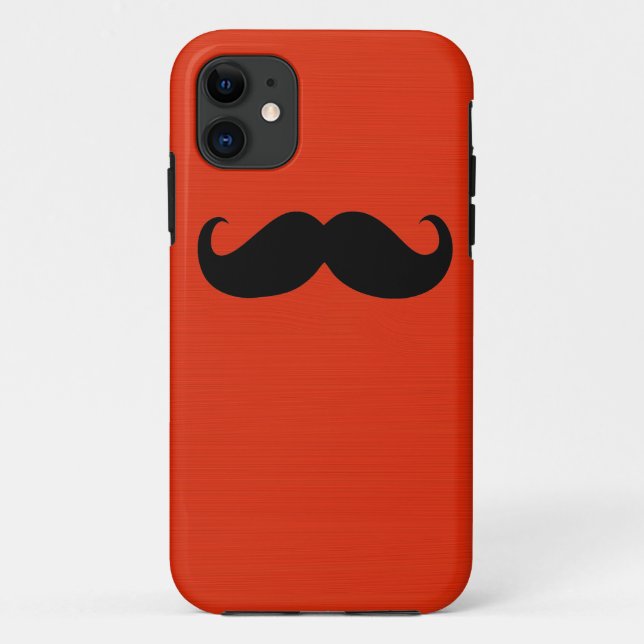 Funny Black Moustache on Orange Red Background Case-Mate iPhone Case (Back)