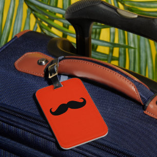 Funny Black Moustache on Orange Red Background Luggage Tag