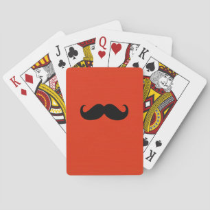 Funny Black Moustache on Orange Red Background Playing Cards