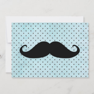 Funny Black Moustache On Teal Blue Polka Dots