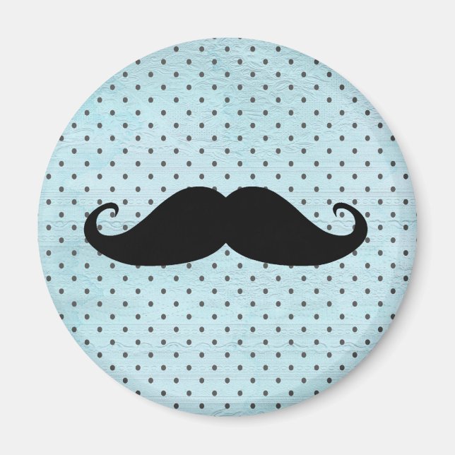 Funny Black Moustache On Teal Blue Polka Dots Magnet (Front)