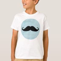 Funny Black Moustache On Teal Blue Polka Dots
