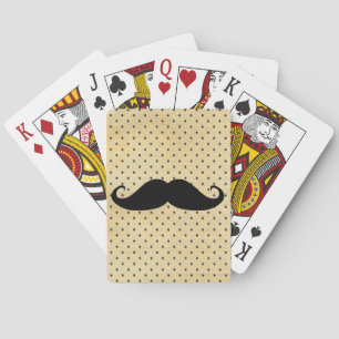 Funny Black Moustache On Vintage Yellow Polka Dots Playing Cards