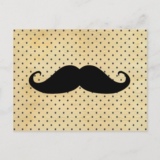 Funny Black Moustache On Vintage Yellow Polka Dots Postcard (Front)