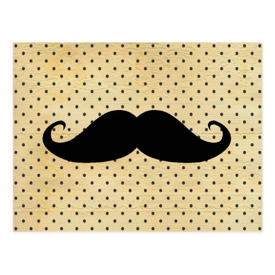 Funny Black Moustache On Vintage Yellow Polka Dots Postcard