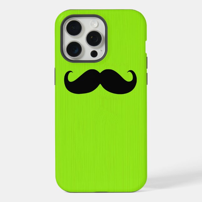 Funny Black Moustache on Yellow Green Background iPhone Case (Back)