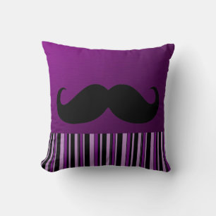 Funny Black Moustache Retro Stripes Throw Pillow