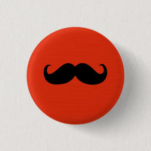 Funny Black Mustache on Orange Red Background 1 Inch Round Button
