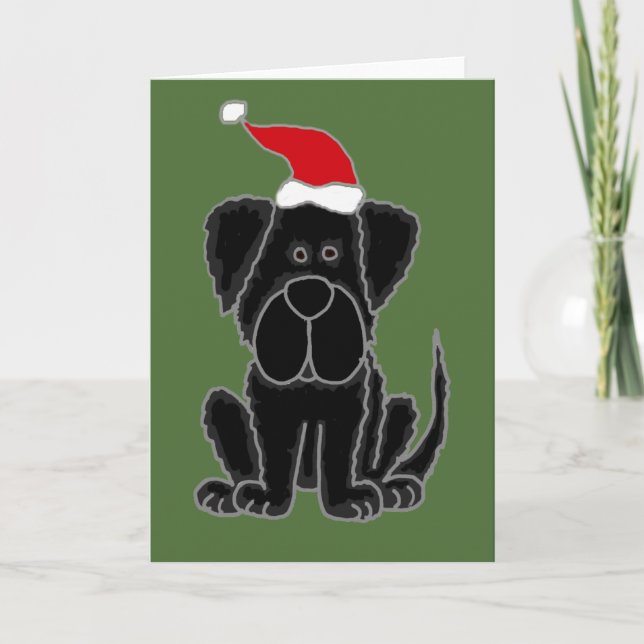 Funny Black Newfoundland Dog Christmas Holiday Card (Front)
