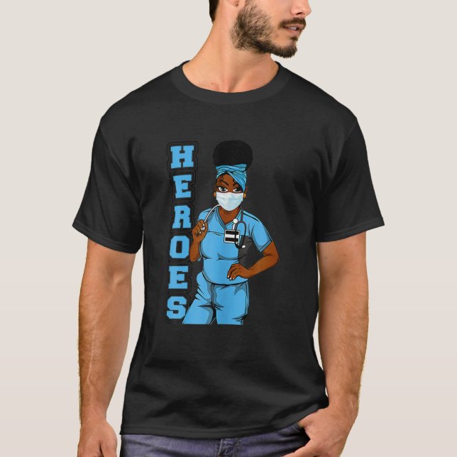 Funny Black Nurse Heroes Face Mask Afro African Am T-Shirt (Front)