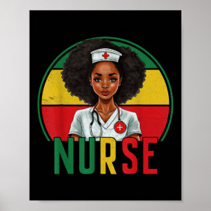 Funny Black Nurse Melanin Pride Vintage Black Hist Poster