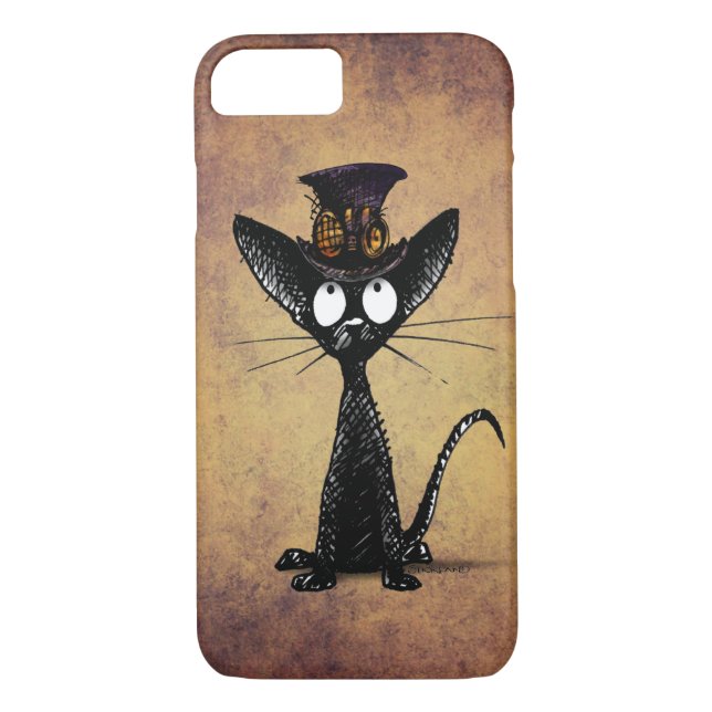 Funny Black Oriental Shorthair Steampunk Cat Case-Mate iPhone Case (Back)