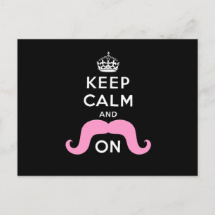 Funny Black, Pink Keep Calm and Moustache On Postcard