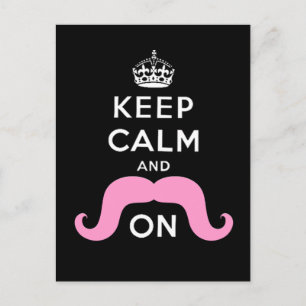 Funny Black, Pink Keep Calm and Moustache On Postcard