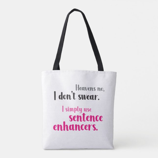 Funny Black Pink Script Swear Words Typography Tote Bag (Back)