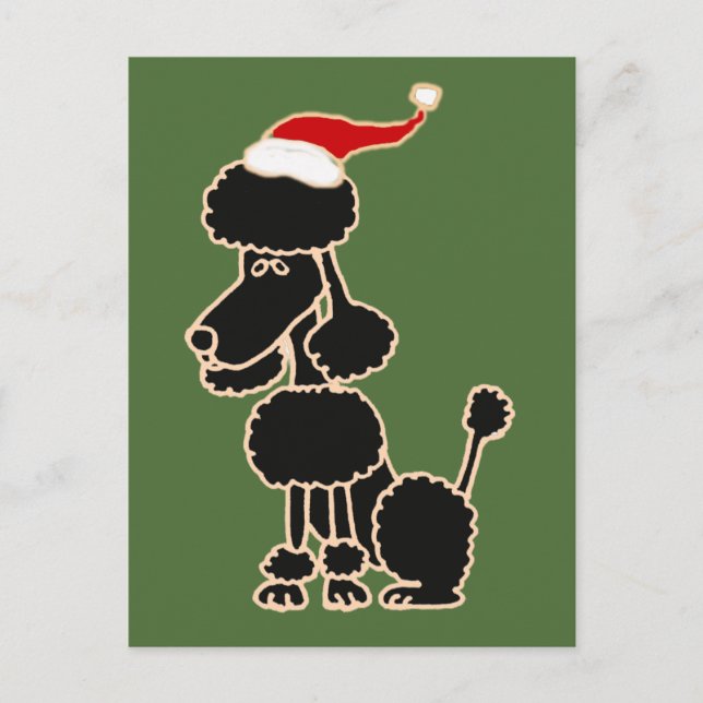 Funny Black Poodle in Santa Hat Christmas Art Holiday Postcard (Front)