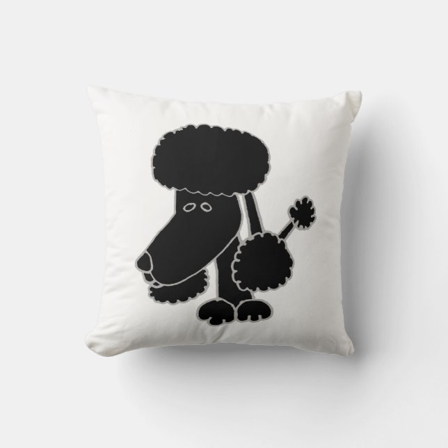 Funny Black Poodle Puppy Dog Throw Pillow (Front)