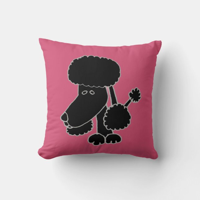 Funny Black Poodle Puppy Dog Throw Pillow (Front)