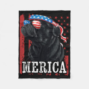 Funny Black Pug 4th Of July Dog Mom Dog Dad Merica Fleece Blanket