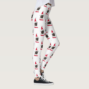 Funny Black Pug Santa Hat Christmas Leggings