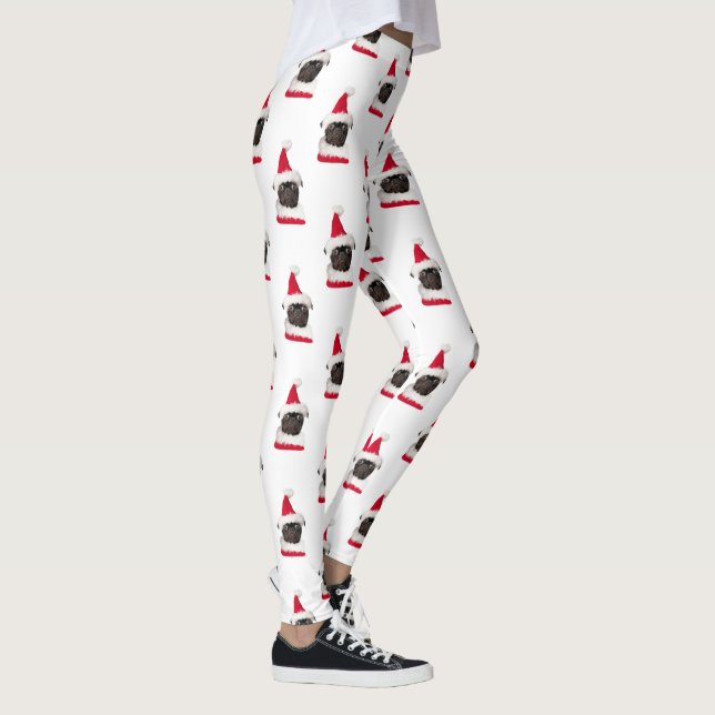 Funny Black Pug Santa Hat Christmas Leggings (Right)