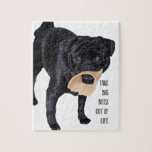 Funny Black Pug  Take Big Bites out of Life Jigsaw Puzzle