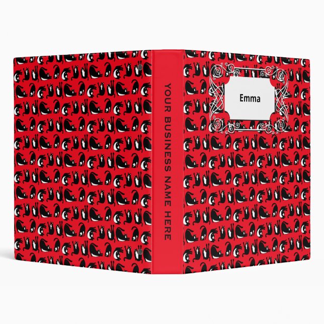 Funny Black Red Cat Fitness Binder (Background)