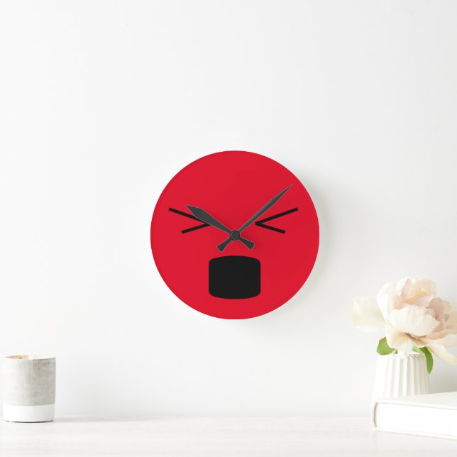 Funny black red hurting angry mad face round clock (Home)
