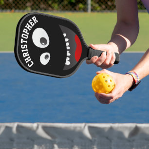 Funny Black Scary Face Novelty Personalized Name Pickleball Paddle