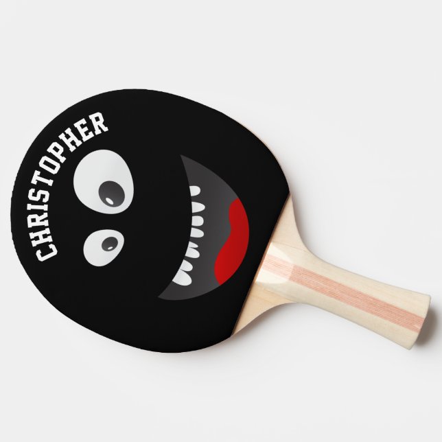 Funny Black Scary Face Novelty Personalized Name Ping Pong Paddle (Side)