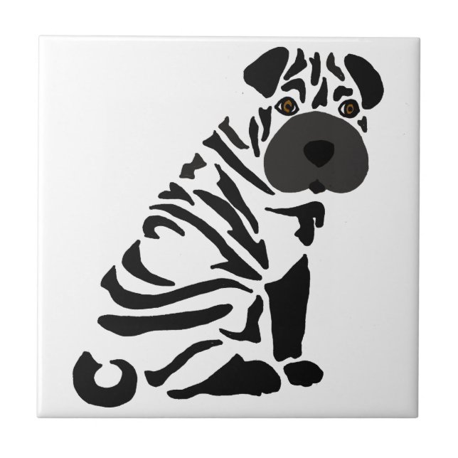 Funny Black Shar Pei Dog Abstract Art Tile (Front)