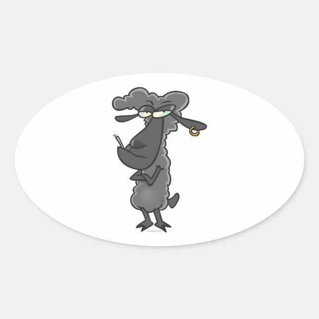 funny black sheep cartoon character oval sticker (Front)