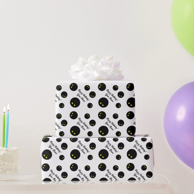 Funny black squash ball pattern sports Birthday Wrapping Paper (Party Gifts)