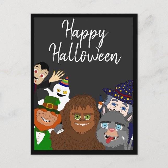 Funny Black Supernatural Creatures Happy Halloween Postcard (Front)