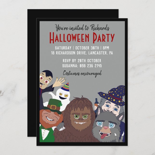 Funny Black Supernatural Halloween Costume Party Invitation (Front/Back)