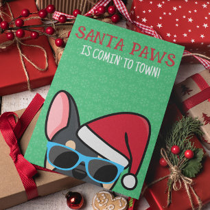 Funny Black Tan Frenchie Santa Paws Christmas Card