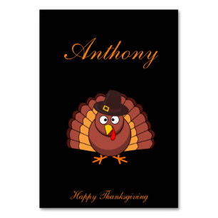 Funny Black Thanksgiving Place Cards With Turkey