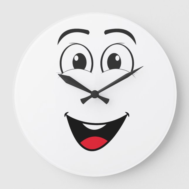 Funny Black Wall Clock-Cute Cartoon Face  Large Clock (Front)