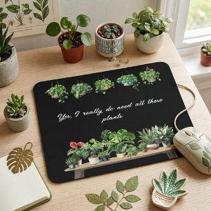 Funny Black Watercolor Plant Lover Houseplant Mouse Pad