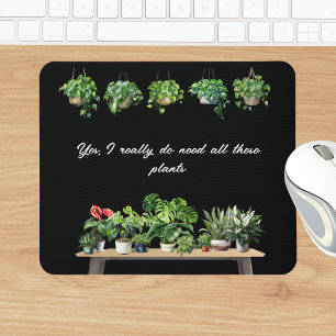 Funny Black Watercolor Plant Lover Houseplant Mouse Pad