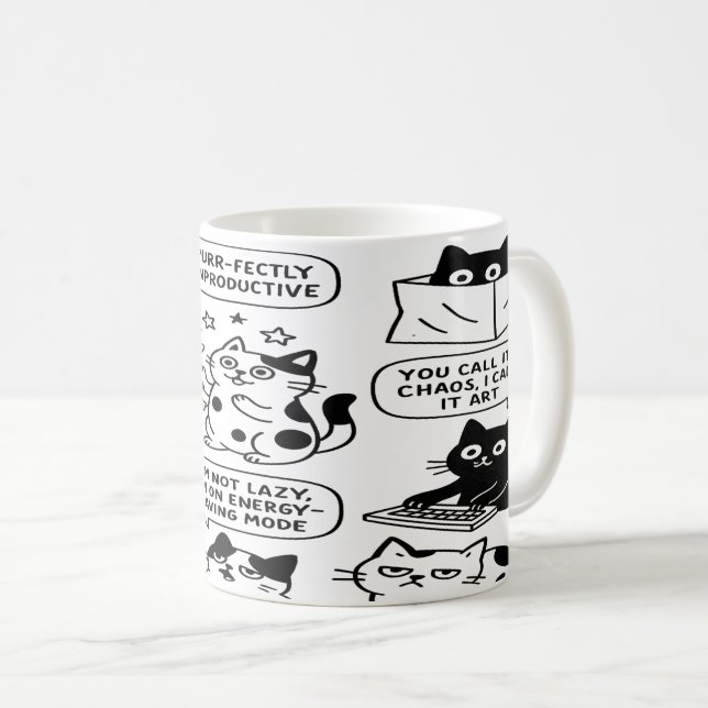 Funny Black & White Cat Pattern Mug (Front Right)