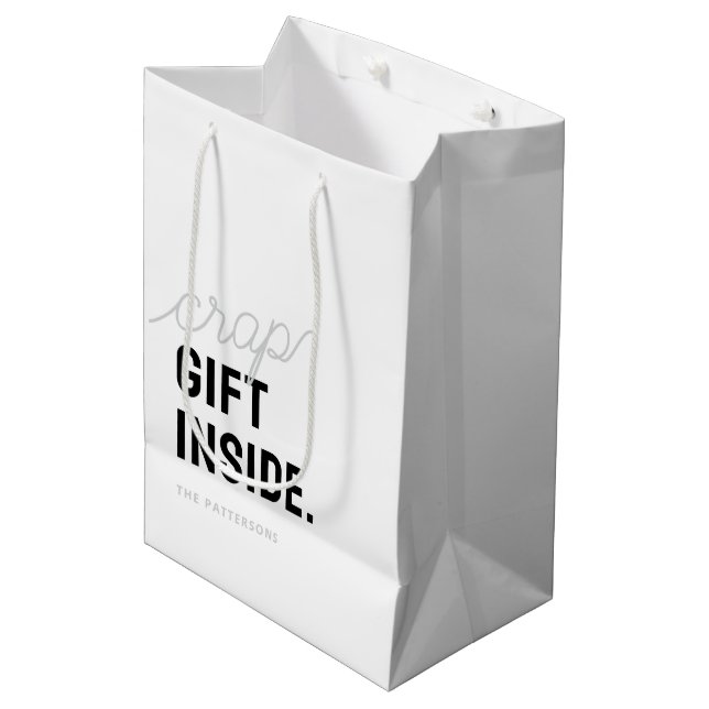 Funny Black & White Christmas Holiday Medium Gift Bag (Front Angled)